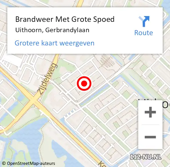 Locatie op kaart van de 112 melding: Brandweer Met Grote Spoed Naar Uithoorn, Gerbrandylaan op 8 juli 2022 06:40