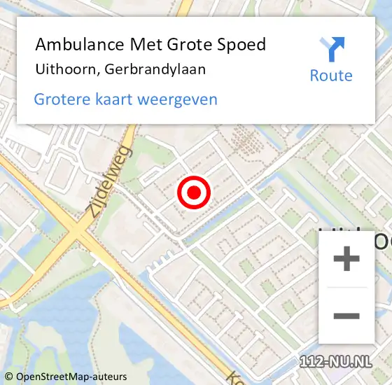 Locatie op kaart van de 112 melding: Ambulance Met Grote Spoed Naar Uithoorn, Gerbrandylaan op 8 juli 2022 06:41