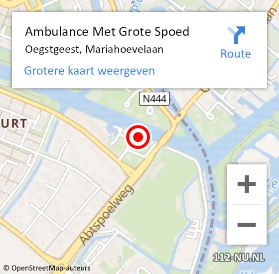 Locatie op kaart van de 112 melding: Ambulance Met Grote Spoed Naar Oegstgeest, Mariahoevelaan op 8 juli 2022 06:49