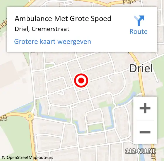 Locatie op kaart van de 112 melding: Ambulance Met Grote Spoed Naar Driel, Cremerstraat op 8 juli 2022 07:02
