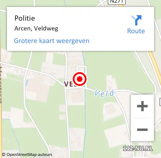 Locatie op kaart van de 112 melding: Politie Arcen, Veldweg op 8 juli 2022 07:08