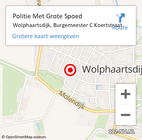 Locatie op kaart van de 112 melding: Politie Met Grote Spoed Naar Wolphaartsdijk, Burgemeester C Koertstraat op 8 juli 2022 07:27