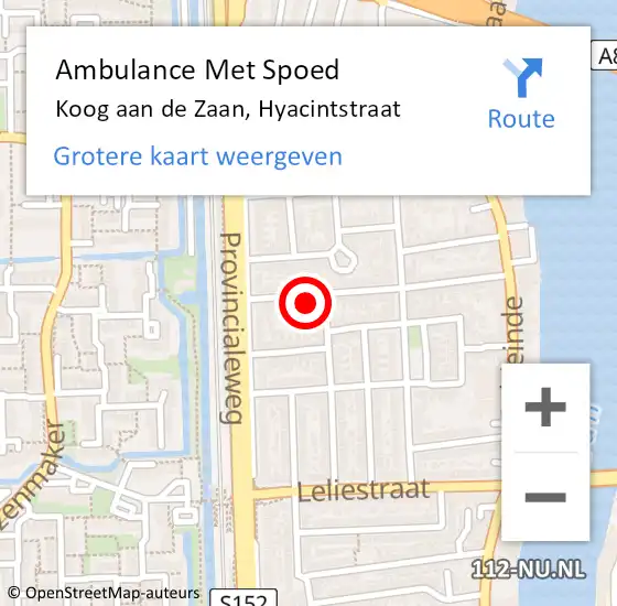 Locatie op kaart van de 112 melding: Ambulance Met Spoed Naar Koog aan de Zaan, Hyacintstraat op 8 juli 2022 07:37