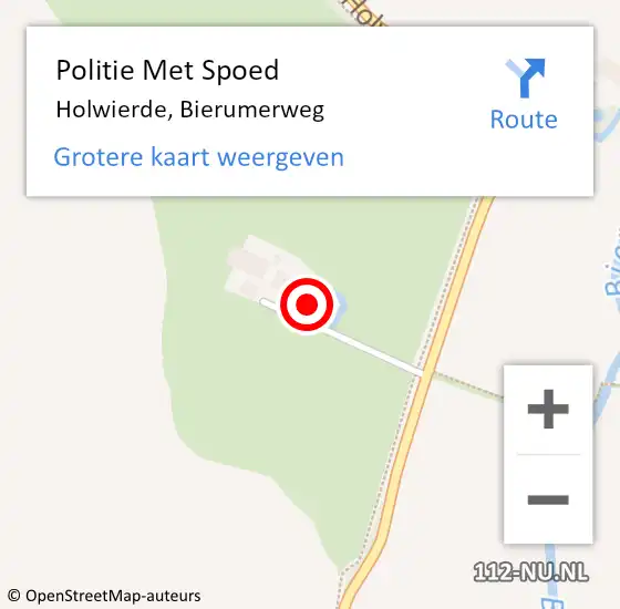 Locatie op kaart van de 112 melding: Politie Met Spoed Naar Holwierde, Bierumerweg op 8 juli 2022 08:01