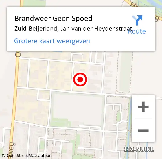 Locatie op kaart van de 112 melding: Brandweer Geen Spoed Naar Zuid-Beijerland, Jan van der Heydenstraat op 8 juli 2022 08:26
