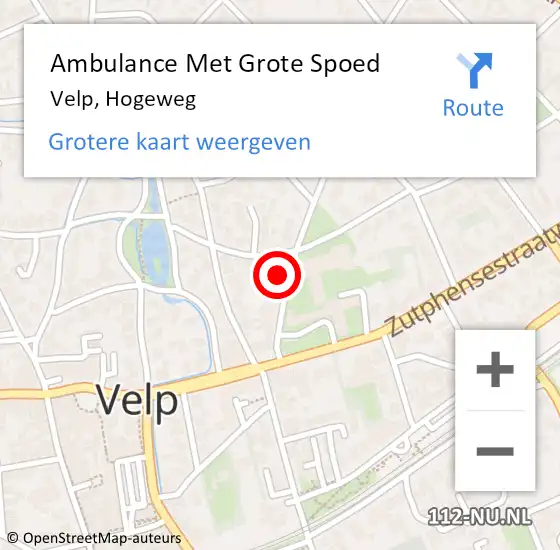 Locatie op kaart van de 112 melding: Ambulance Met Grote Spoed Naar Velp, Hogeweg op 8 juli 2022 08:50