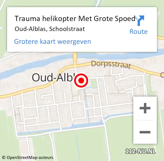 Locatie op kaart van de 112 melding: Trauma helikopter Met Grote Spoed Naar Oud-Alblas, Schoolstraat op 8 juli 2022 08:52