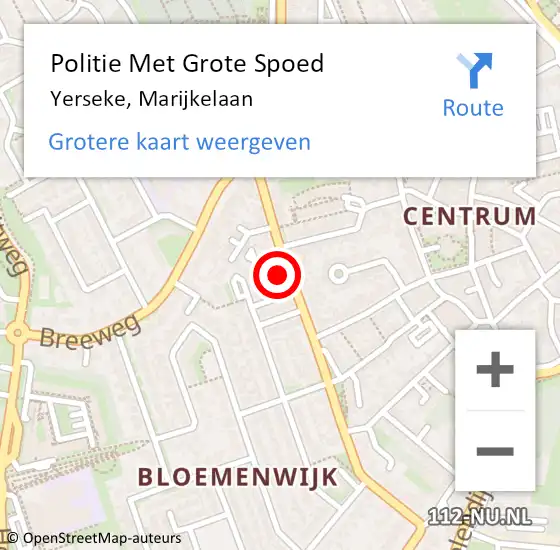 Locatie op kaart van de 112 melding: Politie Met Grote Spoed Naar Yerseke, Marijkelaan op 8 juli 2022 09:02