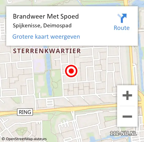 Locatie op kaart van de 112 melding: Brandweer Met Spoed Naar Spijkenisse, Deimospad op 8 juli 2022 09:14