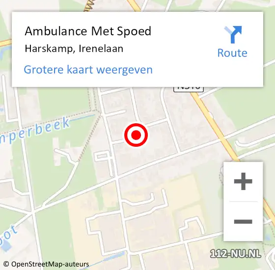 Locatie op kaart van de 112 melding: Ambulance Met Spoed Naar Harskamp, Irenelaan op 8 juli 2022 09:30