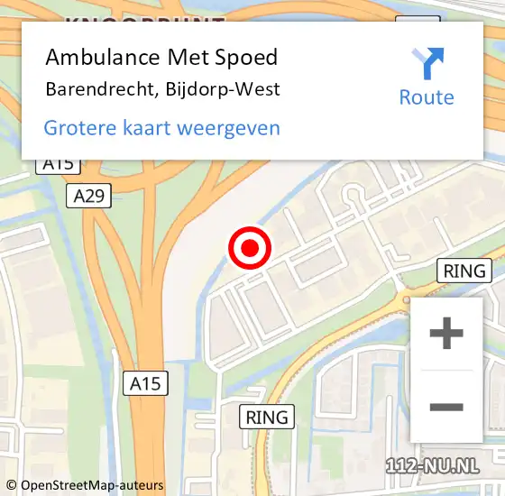 Locatie op kaart van de 112 melding: Ambulance Met Spoed Naar Barendrecht, Bijdorp-West op 8 juli 2022 09:35