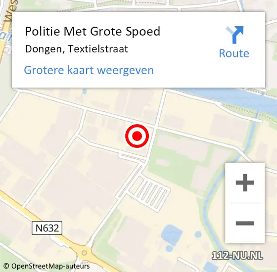 Locatie op kaart van de 112 melding: Politie Met Grote Spoed Naar Dongen, Textielstraat op 8 juli 2022 09:44