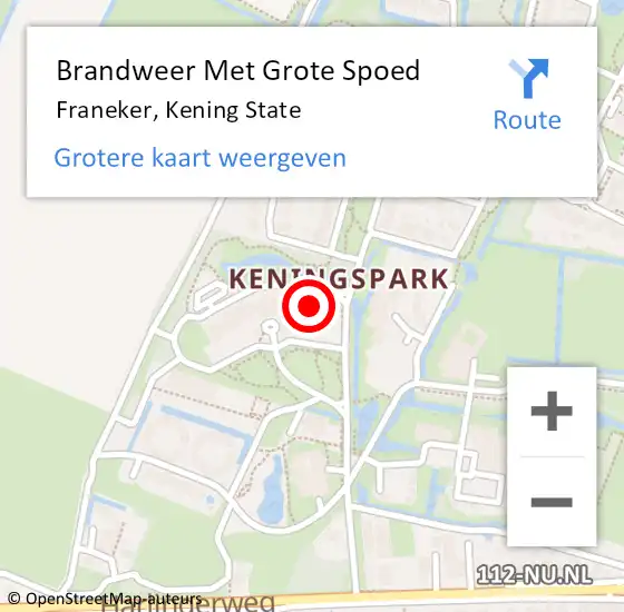 Locatie op kaart van de 112 melding: Brandweer Met Grote Spoed Naar Franeker, Kening State op 8 juli 2022 09:46