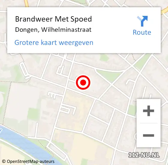 Locatie op kaart van de 112 melding: Brandweer Met Spoed Naar Dongen, Wilhelminastraat op 8 juli 2022 09:58