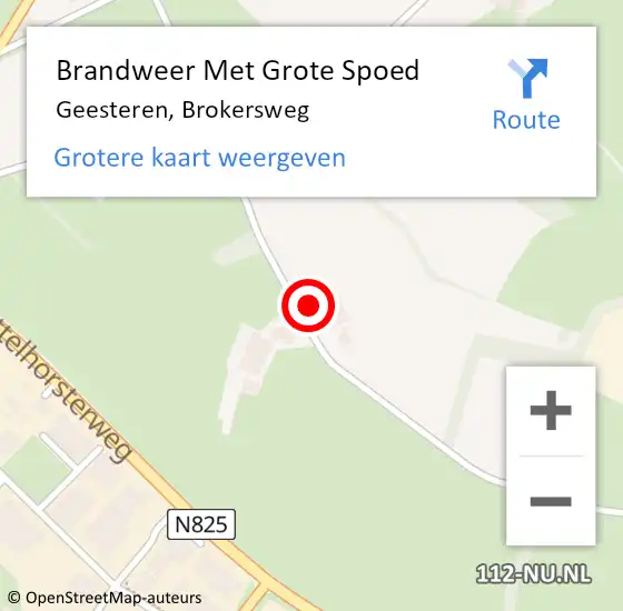 Locatie op kaart van de 112 melding: Brandweer Met Grote Spoed Naar Geesteren, Brokersweg op 8 juli 2022 09:59