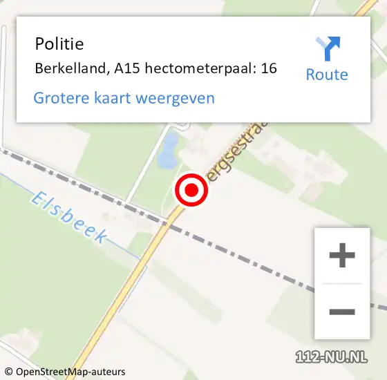 Locatie op kaart van de 112 melding: Politie Berkelland, A15 hectometerpaal: 16 op 8 juli 2022 10:24
