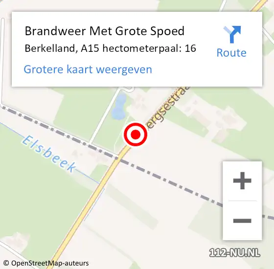 Locatie op kaart van de 112 melding: Brandweer Met Grote Spoed Naar Berkelland, A15 hectometerpaal: 16 op 8 juli 2022 10:24