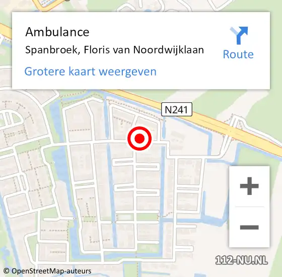 Locatie op kaart van de 112 melding: Ambulance Spanbroek, Floris van Noordwijklaan op 8 juli 2022 10:24