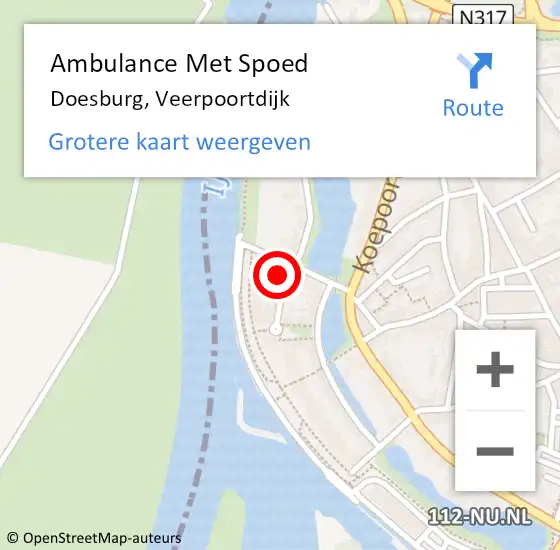 Locatie op kaart van de 112 melding: Ambulance Met Spoed Naar Doesburg, Veerpoortdijk op 8 juli 2022 10:39
