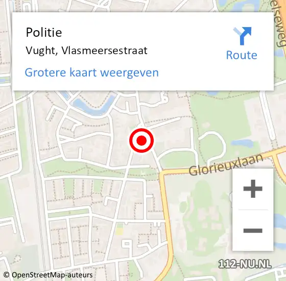Locatie op kaart van de 112 melding: Politie Vught, Vlasmeersestraat op 8 juli 2022 10:42
