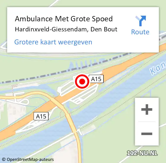 Locatie op kaart van de 112 melding: Ambulance Met Grote Spoed Naar Hardinxveld-Giessendam, Den Bout op 8 juli 2022 10:58