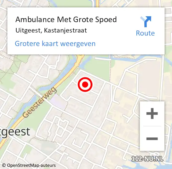 Locatie op kaart van de 112 melding: Ambulance Met Grote Spoed Naar Uitgeest, Kastanjestraat op 8 juli 2022 10:58