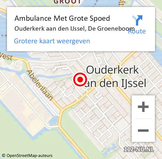 Locatie op kaart van de 112 melding: Ambulance Met Grote Spoed Naar Ouderkerk aan den IJssel, De Groeneboom op 8 juli 2022 11:01