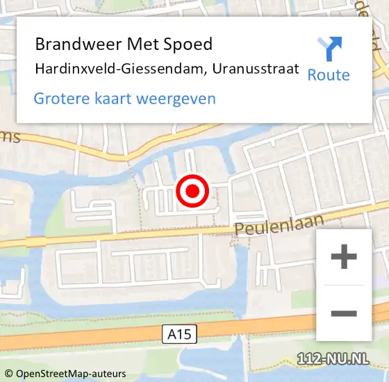 Locatie op kaart van de 112 melding: Brandweer Met Spoed Naar Hardinxveld-Giessendam, Uranusstraat op 8 juli 2022 11:36