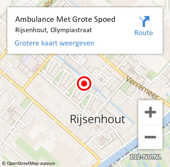 Locatie op kaart van de 112 melding: Ambulance Met Grote Spoed Naar Rijsenhout, Olympiastraat op 8 juli 2022 11:39