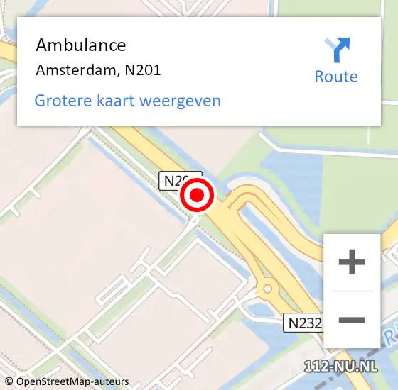 Locatie op kaart van de 112 melding: Ambulance Amsterdam, N201 op 22 juli 2014 15:45