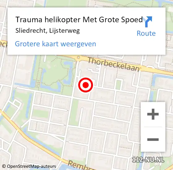 Locatie op kaart van de 112 melding: Trauma helikopter Met Grote Spoed Naar Sliedrecht, Lijsterweg op 8 juli 2022 12:56