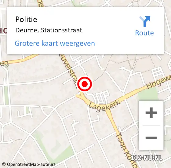 Locatie op kaart van de 112 melding: Politie Deurne, Stationsstraat op 8 juli 2022 13:13