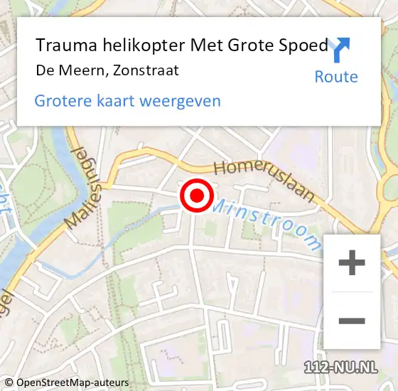 Locatie op kaart van de 112 melding: Trauma helikopter Met Grote Spoed Naar De Meern, Zonstraat op 8 juli 2022 13:47