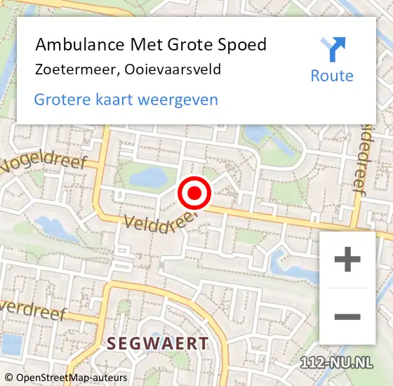 Locatie op kaart van de 112 melding: Ambulance Met Grote Spoed Naar Zoetermeer, Ooievaarsveld op 8 juli 2022 13:55