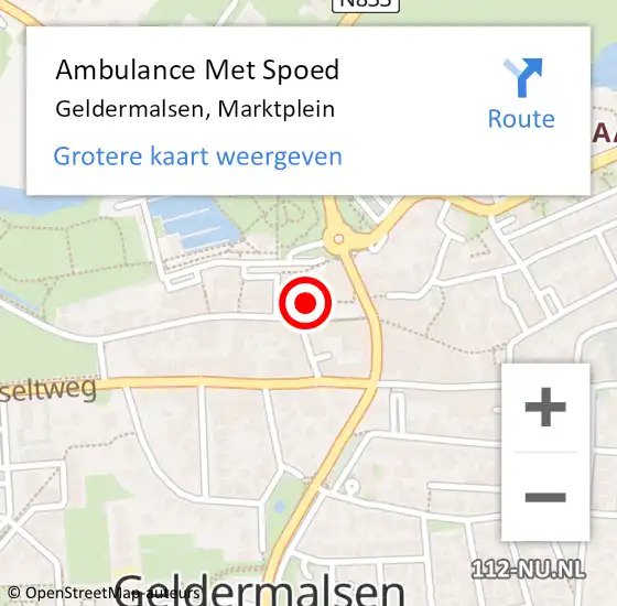 Locatie op kaart van de 112 melding: Ambulance Met Spoed Naar Geldermalsen, Marktplein op 8 juli 2022 13:56