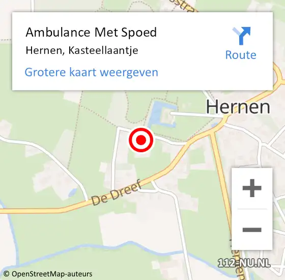 Locatie op kaart van de 112 melding: Ambulance Met Spoed Naar Hernen, Kasteellaantje op 8 juli 2022 14:04