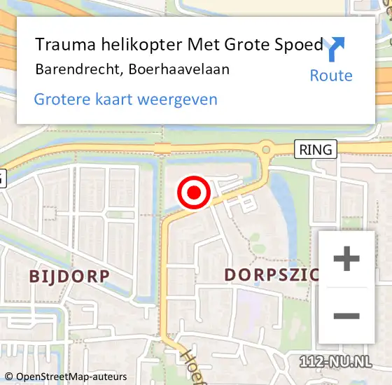 Locatie op kaart van de 112 melding: Trauma helikopter Met Grote Spoed Naar Barendrecht, Boerhaavelaan op 8 juli 2022 14:10