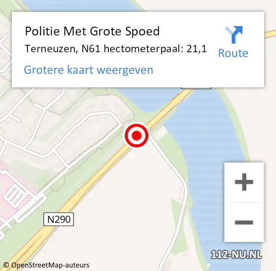 Locatie op kaart van de 112 melding: Politie Met Grote Spoed Naar Terneuzen, N61 hectometerpaal: 21,1 op 8 juli 2022 14:31