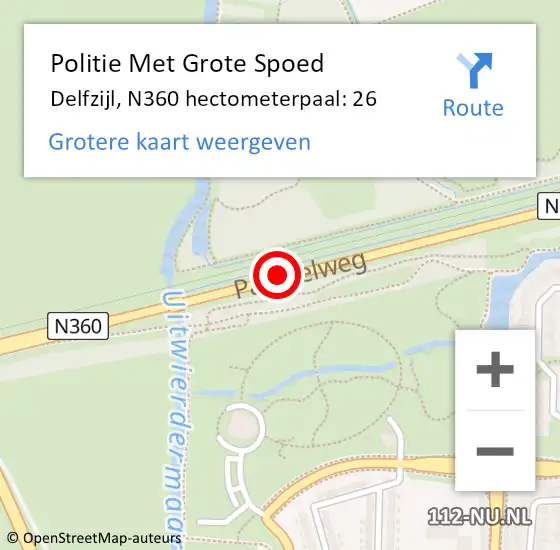 Locatie op kaart van de 112 melding: Politie Met Grote Spoed Naar Delfzijl, N360 hectometerpaal: 26 op 8 juli 2022 15:21
