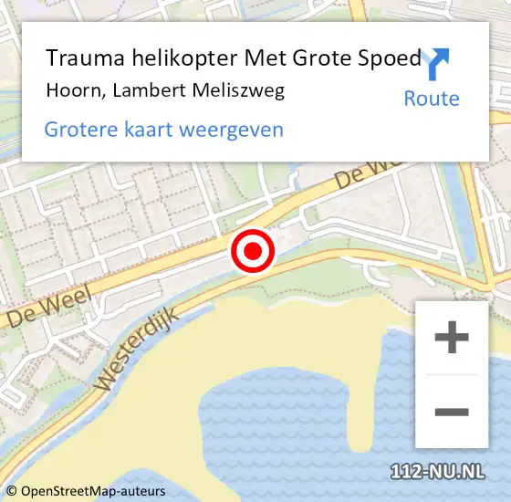 Locatie op kaart van de 112 melding: Trauma helikopter Met Grote Spoed Naar Hoorn, Lambert Meliszweg op 8 juli 2022 15:23