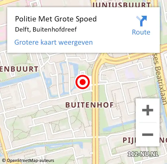 Locatie op kaart van de 112 melding: Politie Met Grote Spoed Naar Delft, Buitenhofdreef op 8 juli 2022 15:25