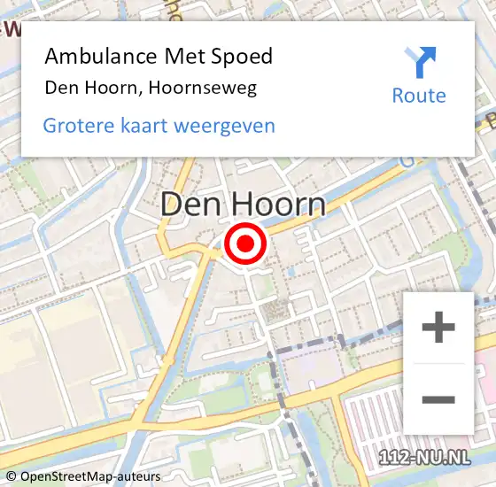 Locatie op kaart van de 112 melding: Ambulance Met Spoed Naar Den Hoorn, Hoornseweg op 8 juli 2022 15:38