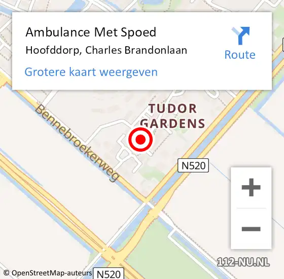 Locatie op kaart van de 112 melding: Ambulance Met Spoed Naar Hoofddorp, Charles Brandonlaan op 8 juli 2022 15:52