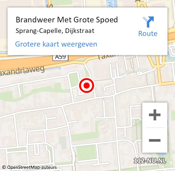 Locatie op kaart van de 112 melding: Brandweer Met Grote Spoed Naar Sprang-Capelle, Dijkstraat op 8 juli 2022 16:19