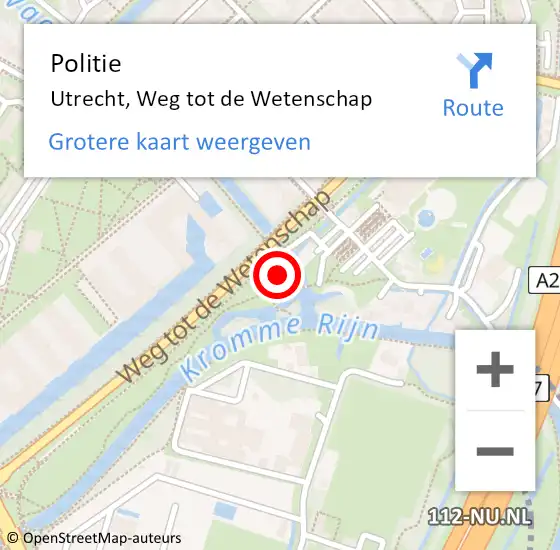 Locatie op kaart van de 112 melding: Politie Utrecht, Weg tot de Wetenschap op 8 juli 2022 16:30