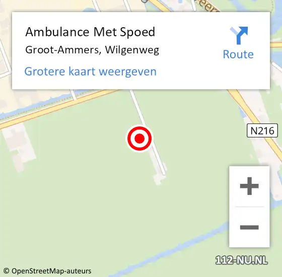 Locatie op kaart van de 112 melding: Ambulance Met Spoed Naar Groot-Ammers, Wilgenweg op 8 juli 2022 16:46