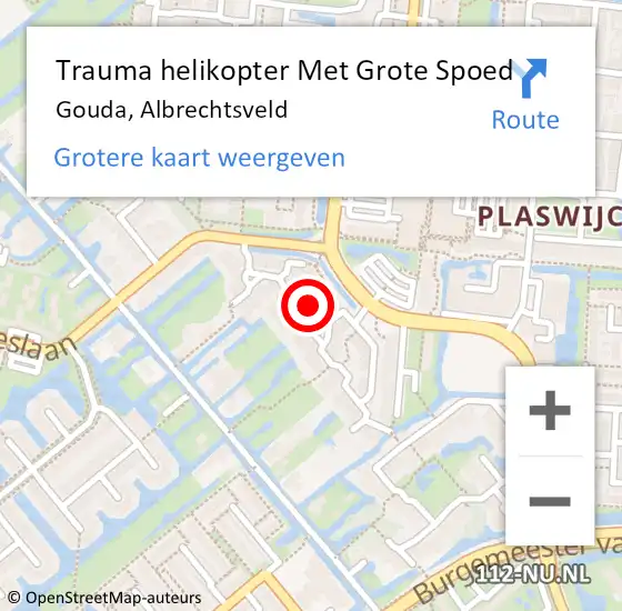 Locatie op kaart van de 112 melding: Trauma helikopter Met Grote Spoed Naar Gouda, Albrechtsveld op 8 juli 2022 17:00