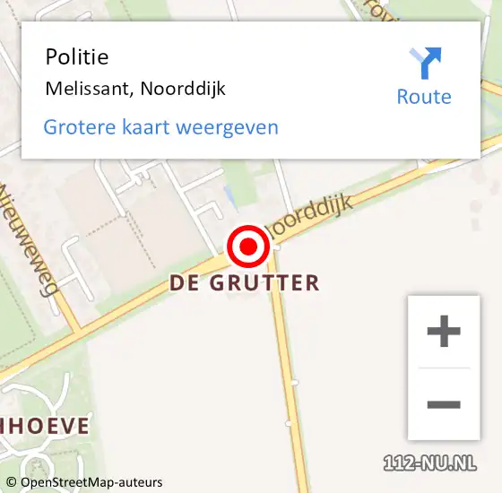 Locatie op kaart van de 112 melding: Politie Melissant, Noorddijk op 8 juli 2022 17:18