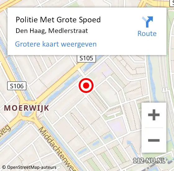 Locatie op kaart van de 112 melding: Politie Met Grote Spoed Naar Den Haag, Medlerstraat op 8 juli 2022 17:19