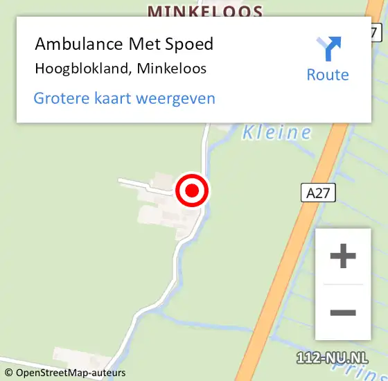 Locatie op kaart van de 112 melding: Ambulance Met Spoed Naar Hoogblokland, Minkeloos op 8 juli 2022 17:23